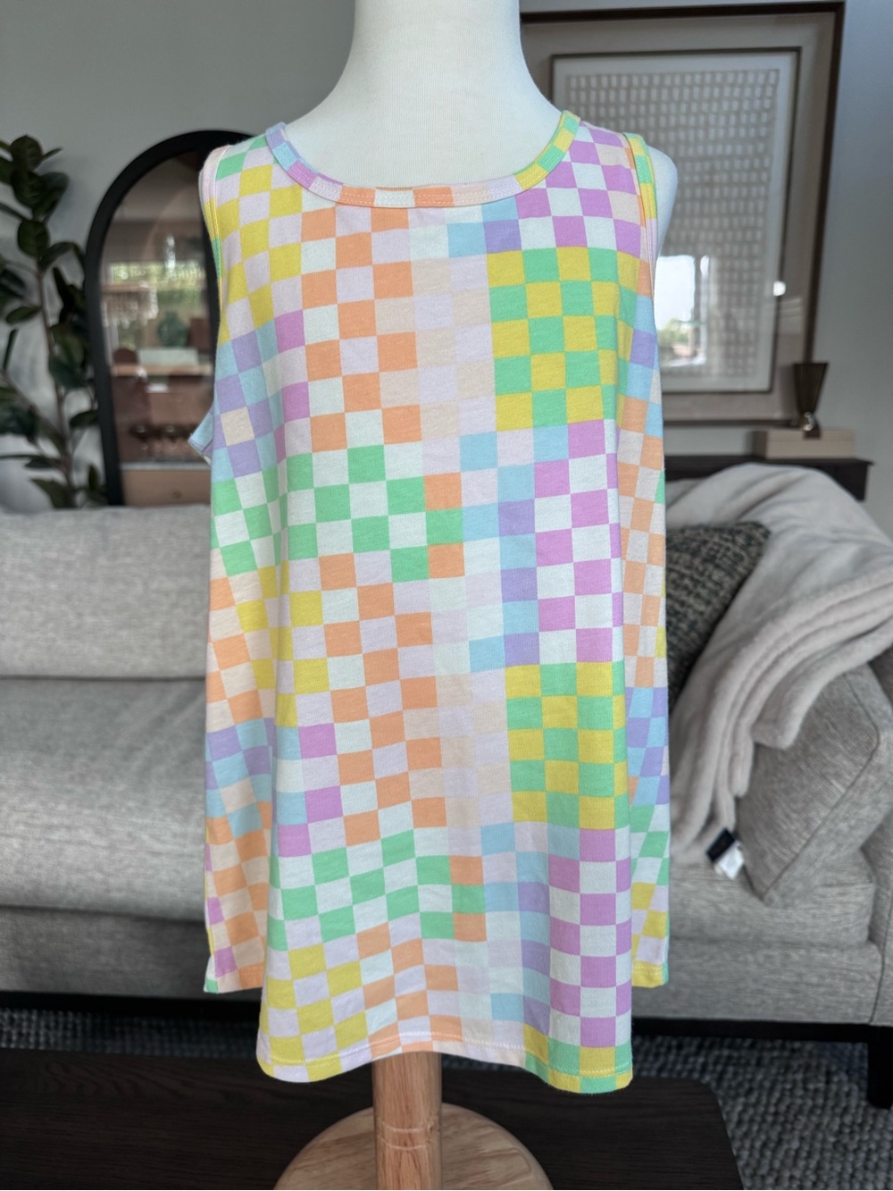 NWOT Girls XL (14) Cat & Jack Pastel Checkerboard Tank Top